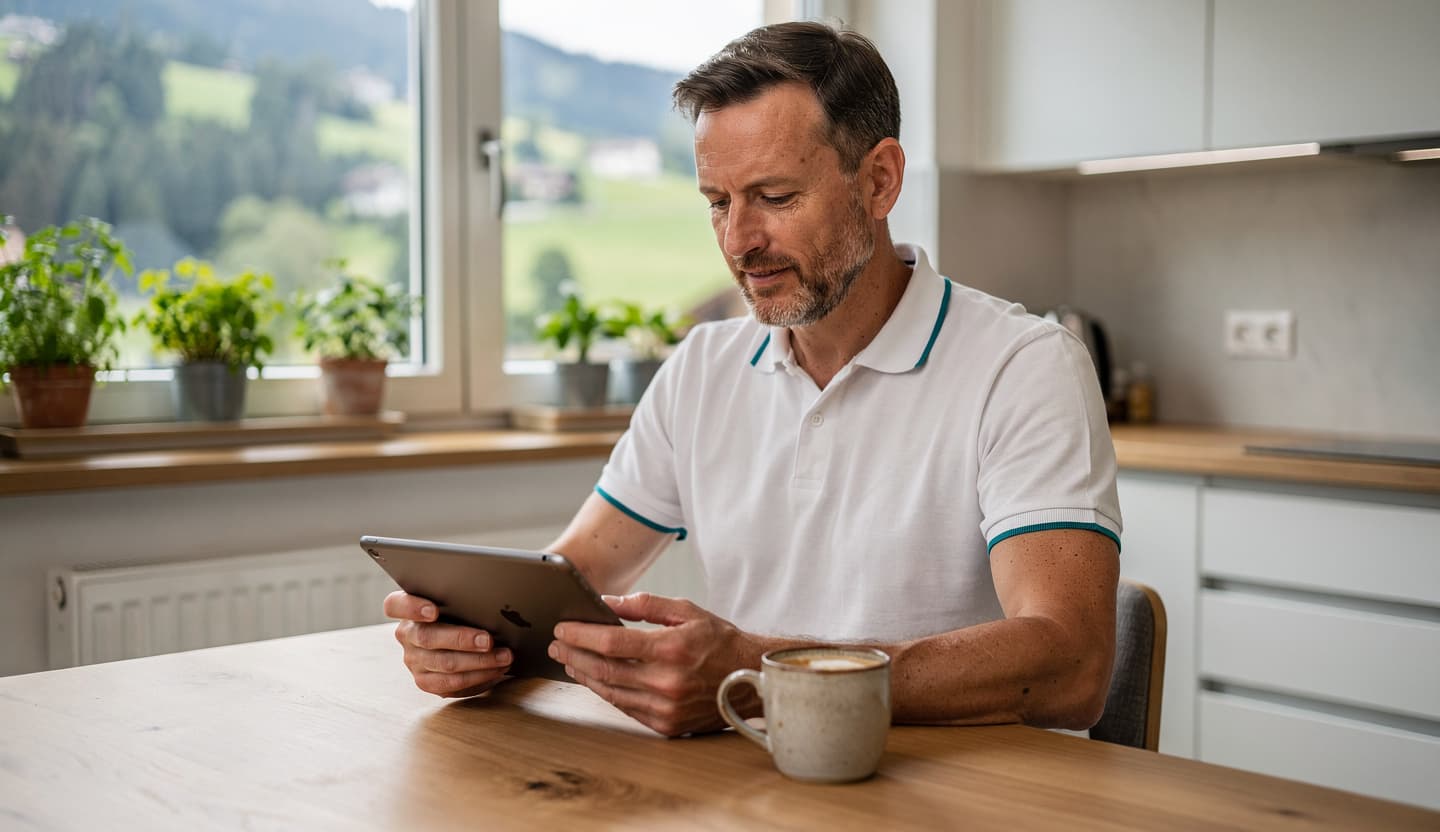 Pflegefachperson arbeitet selbststaendig bei einem Patienten zu Hause